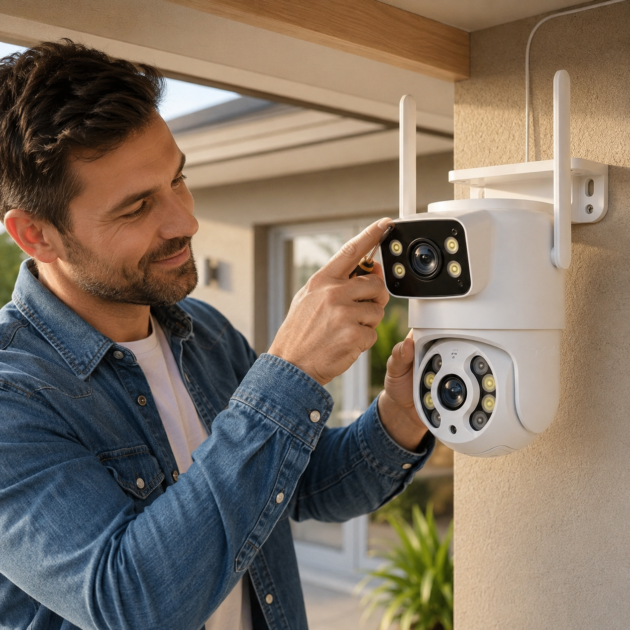 Cámara de Seguridad Doble Lente Exterior – Monitoreo Inteligente 360