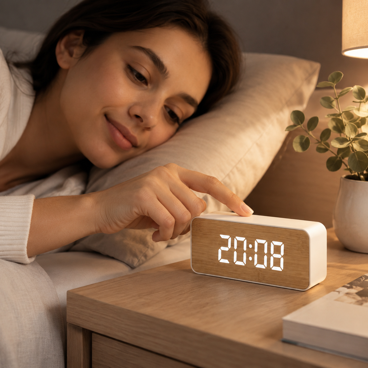 Reloj Digital Despertador Bambú