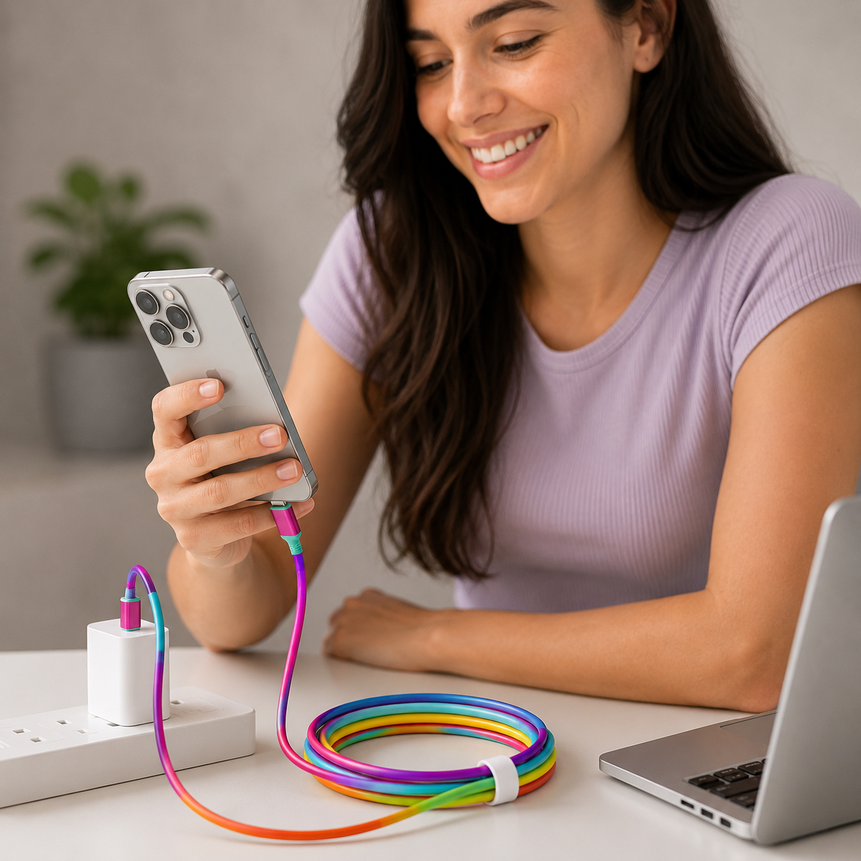 Cable De Carga Rápida Arcoíris Para iPhone