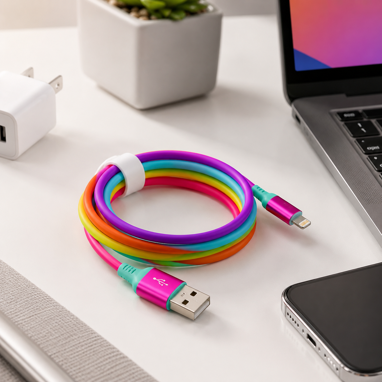 Cable De Carga Rápida Arcoíris Para iPhone