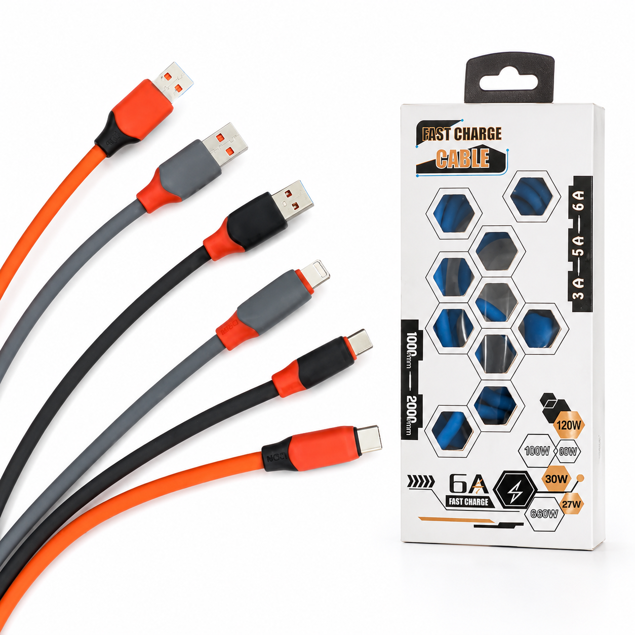 Cable Silicona 2M 6A Tipo C
