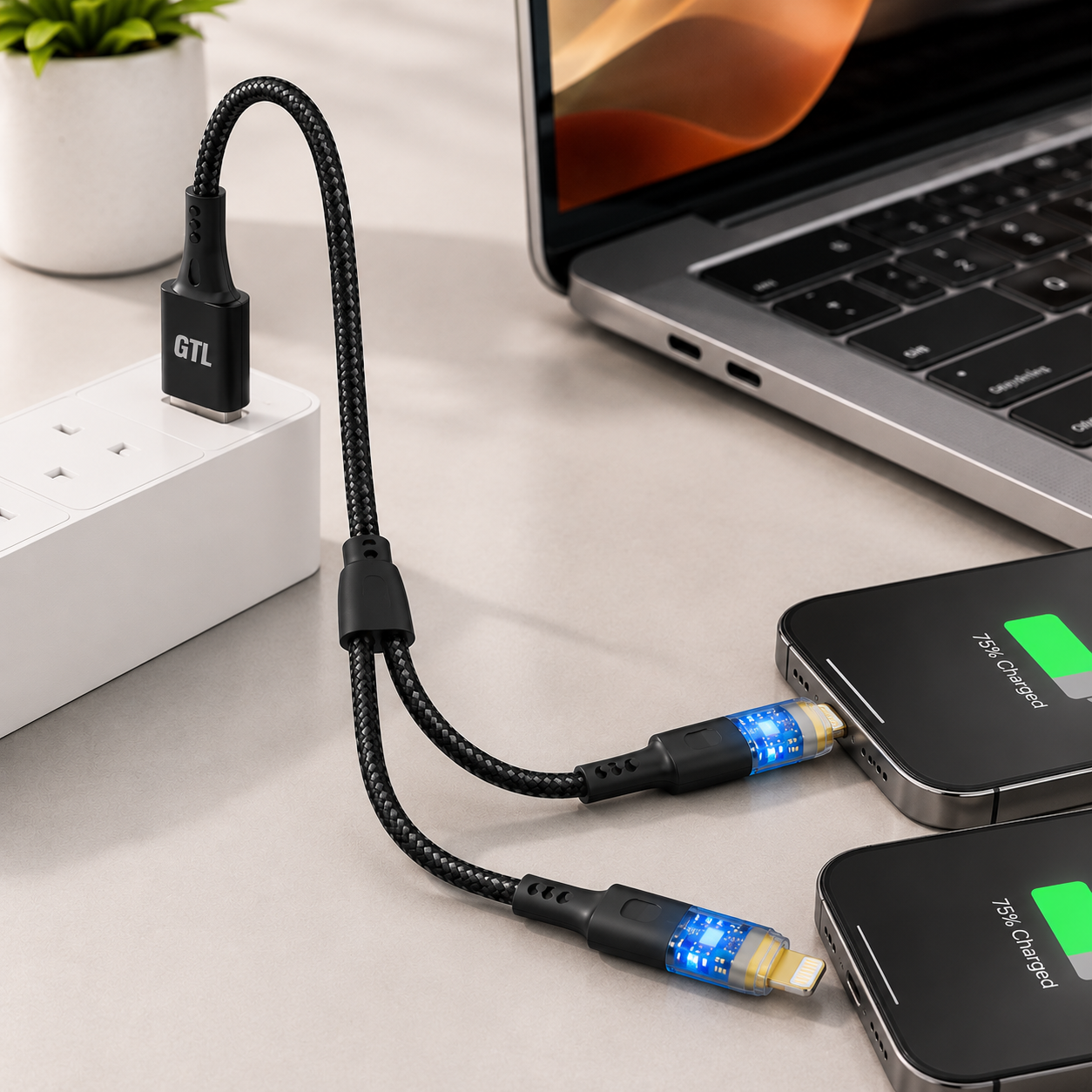 Cable 2 En 1  Entrada USB-C y USB con Salida Lighting