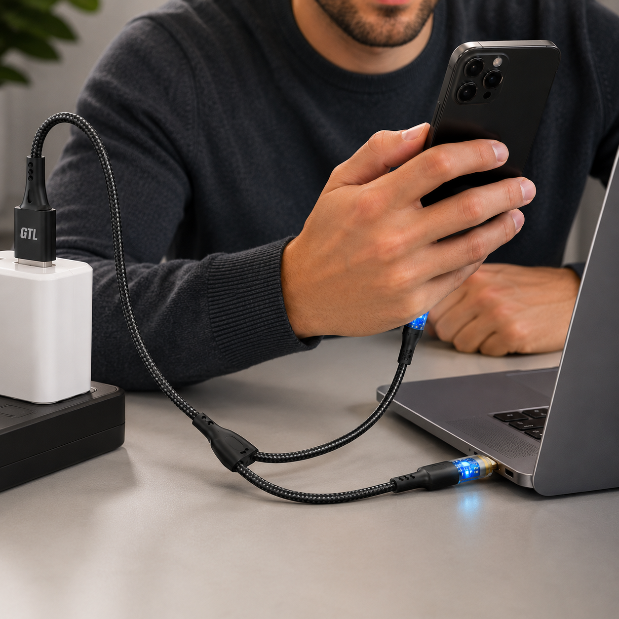 Cable 2 En 1  Entrada USB-C y USB con Salida Lighting