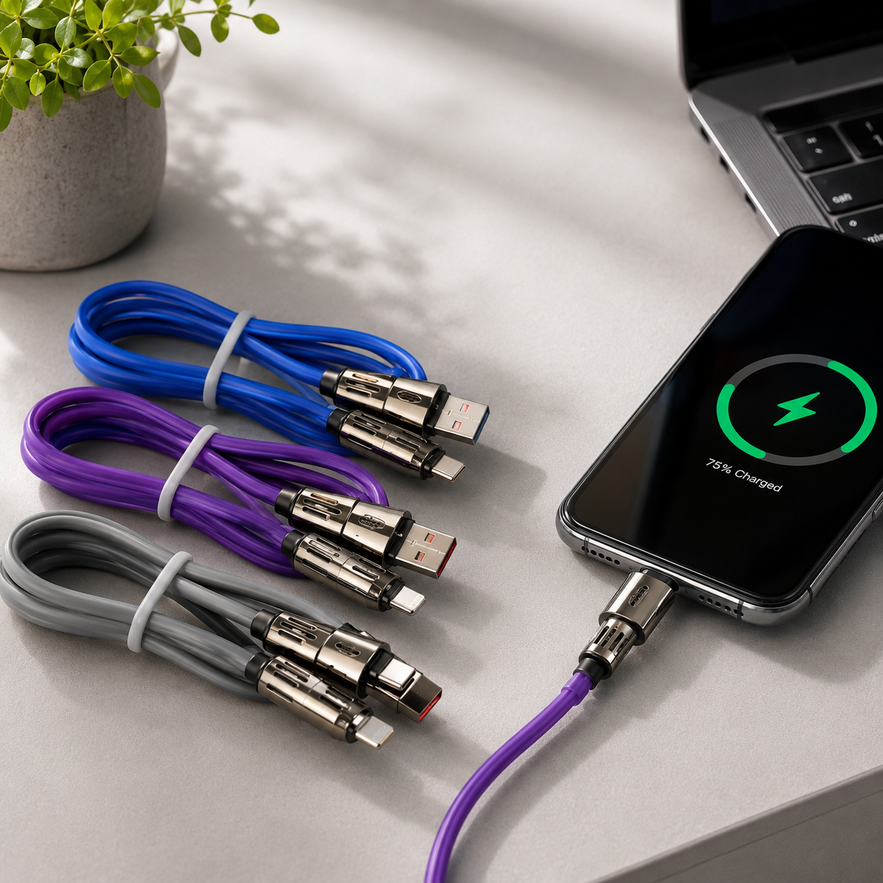 Cable USB-C a USB/Lighting Siliconado