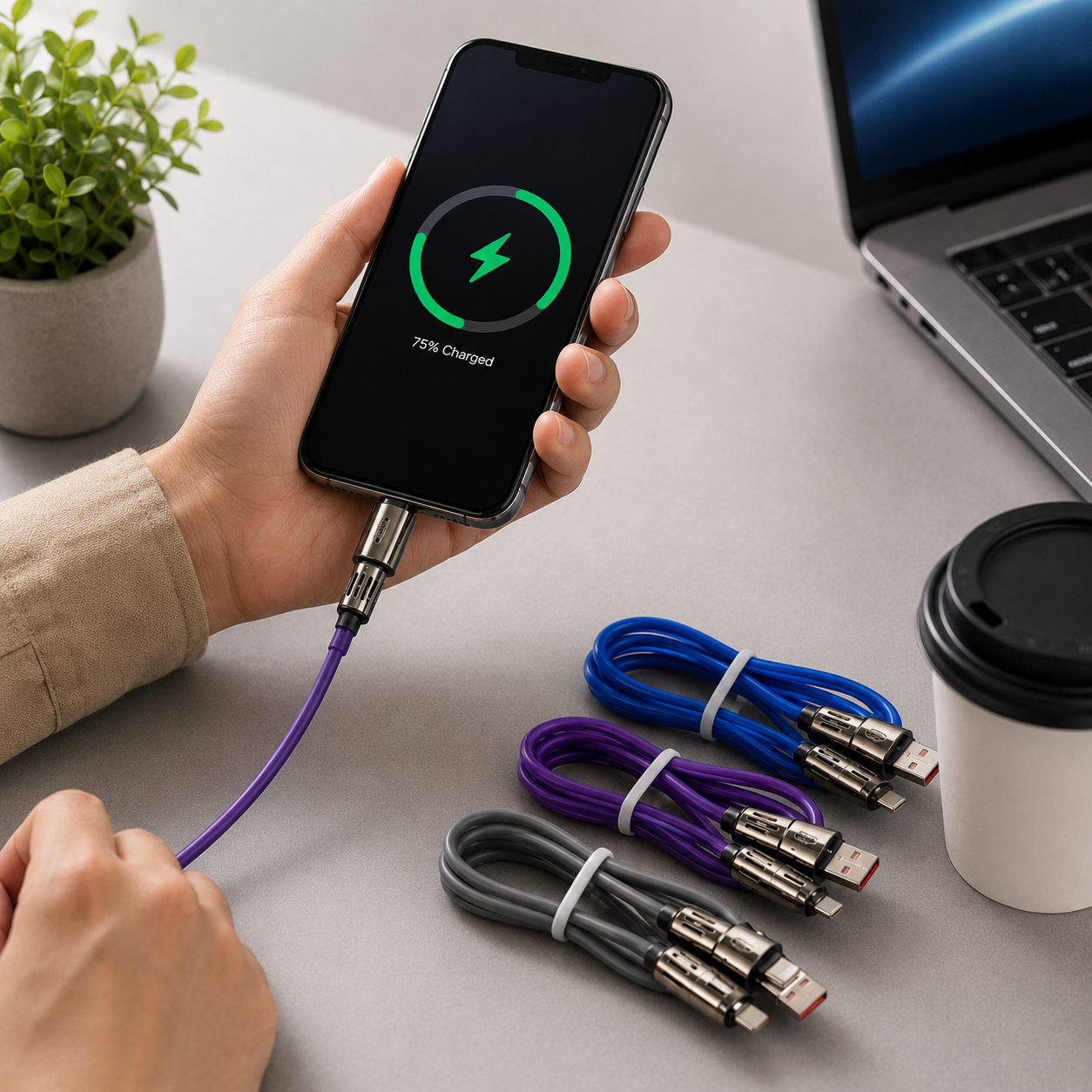Cable USB-C a USB/Lighting Siliconado