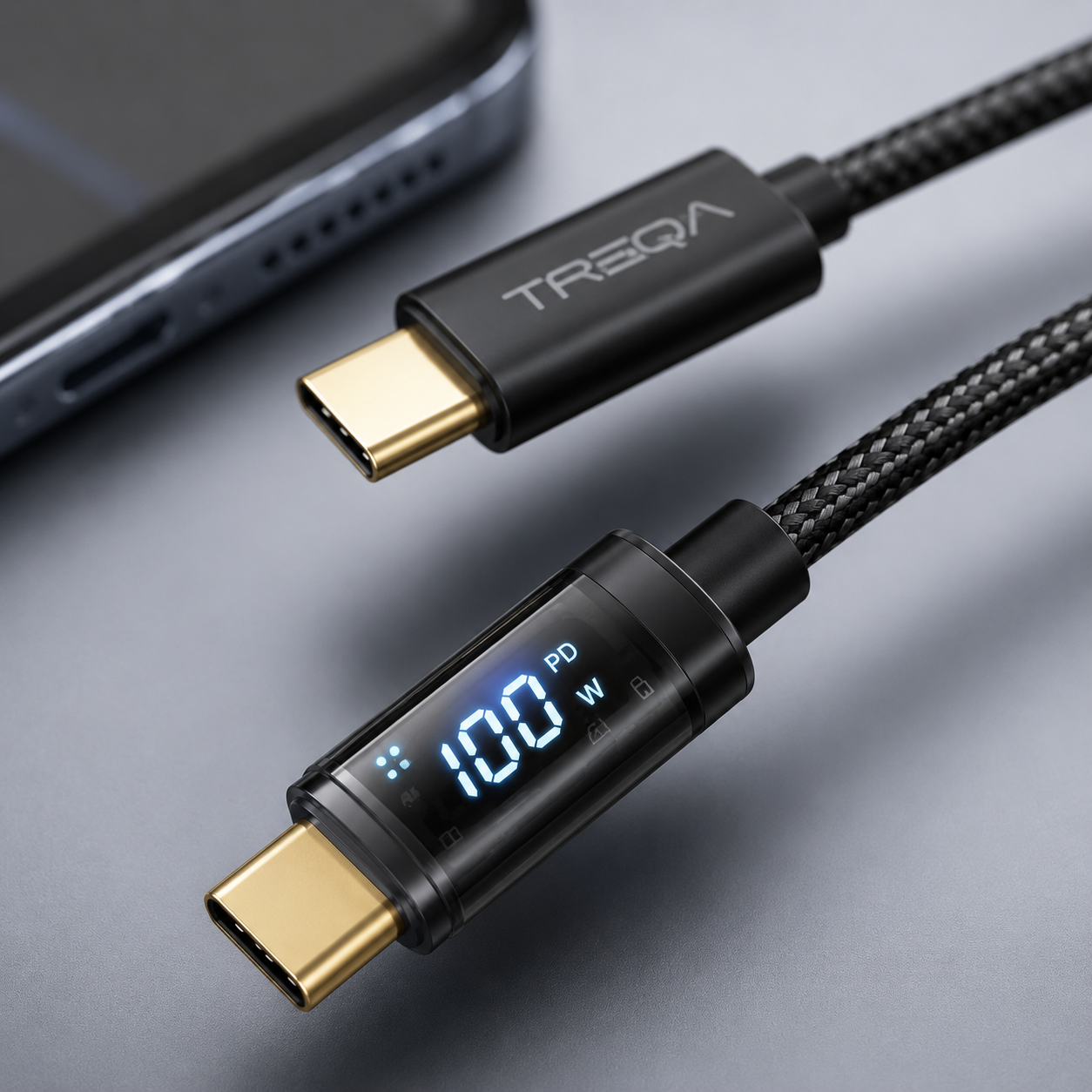 Cable USB-C a USB-C TREQA 100W con Pantalla Digital