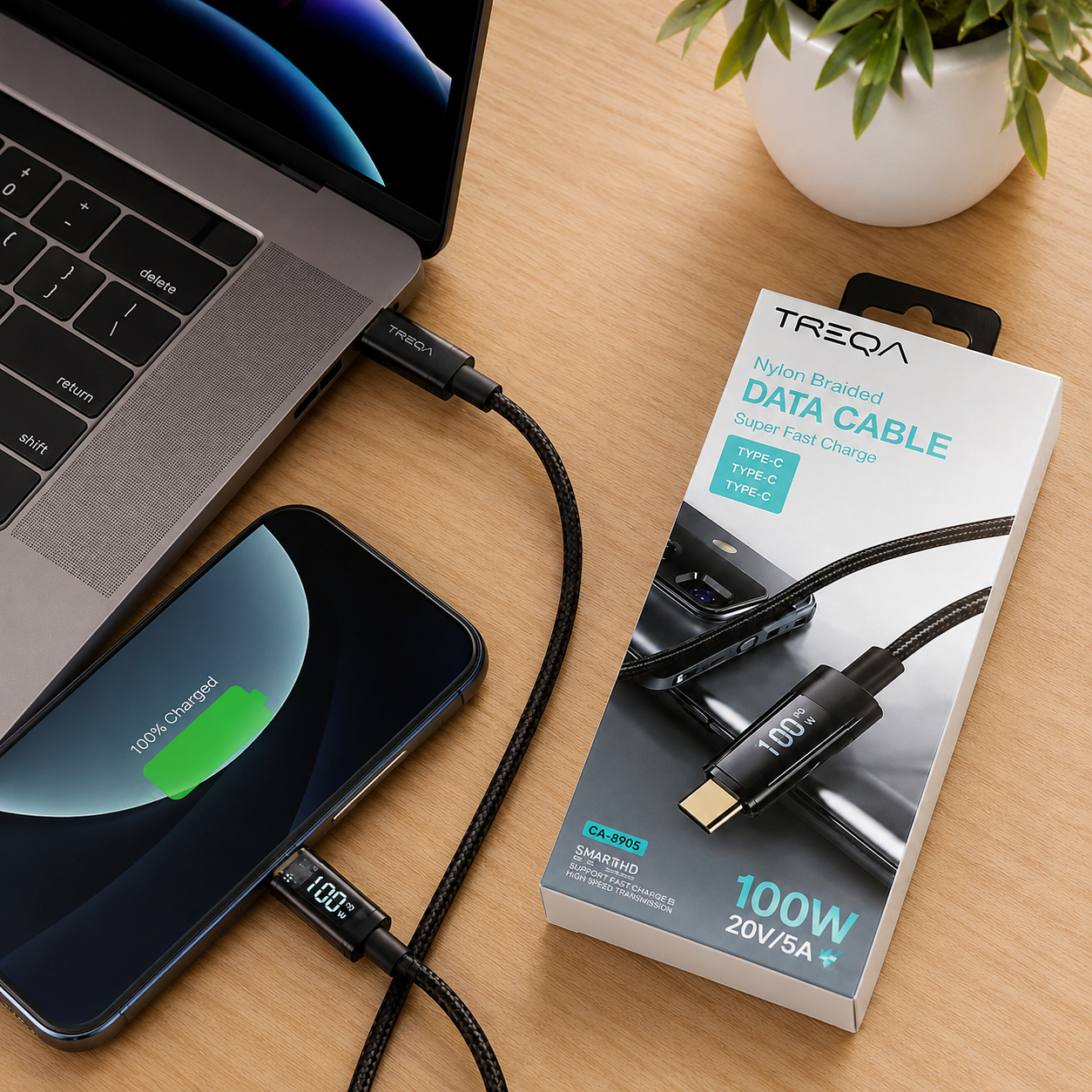 Cable USB-C a USB-C TREQA 100W con Pantalla Digital