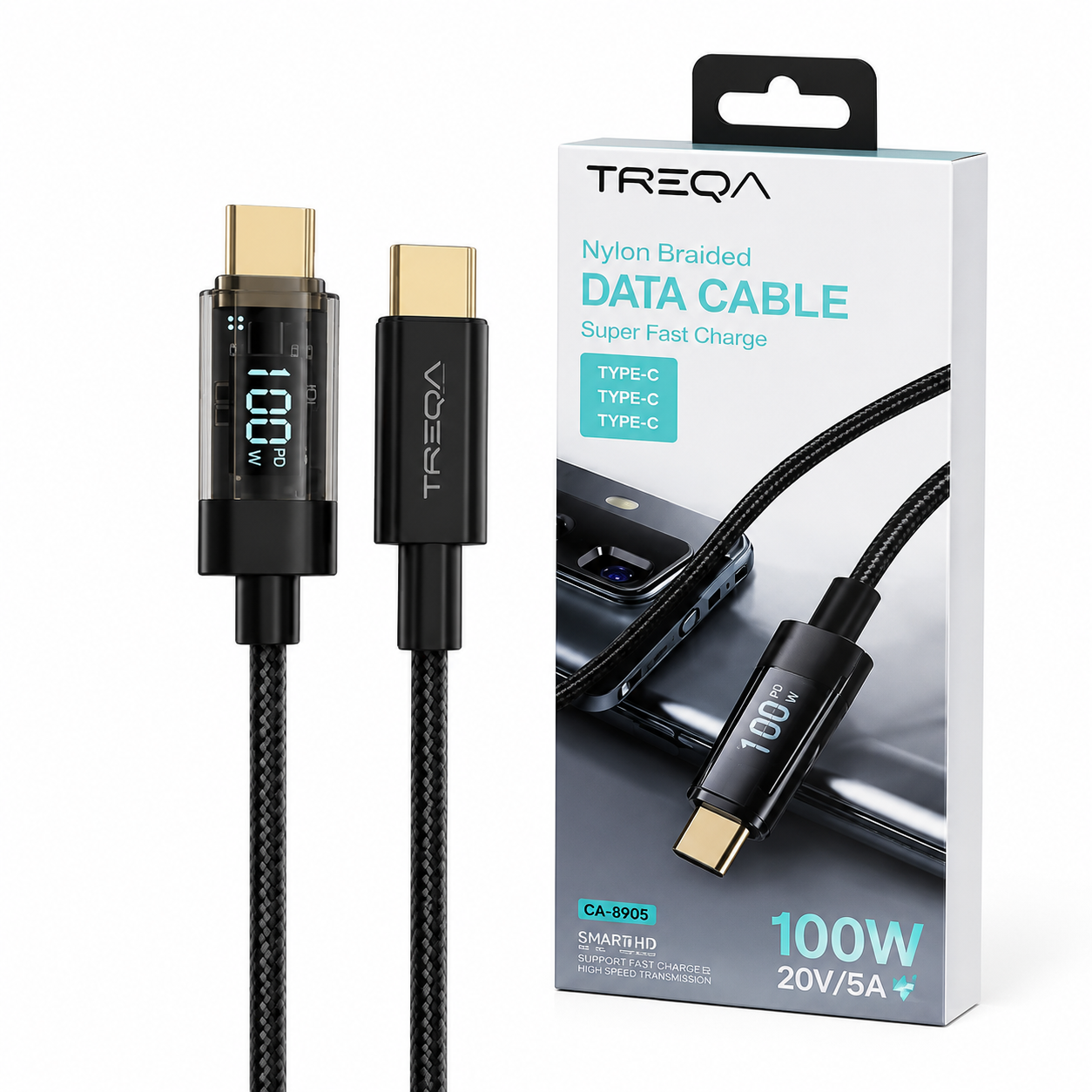 Cable USB-C a USB-C TREQA 100W con Pantalla Digital