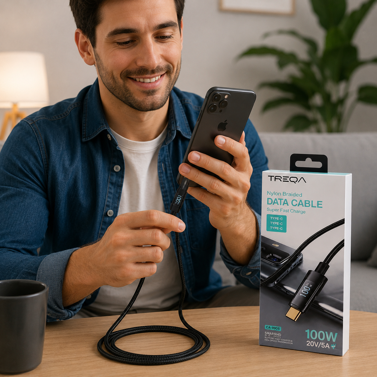 Cable USB-C a USB-C TREQA 100W con Pantalla Digital