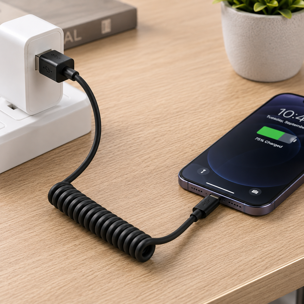 Cable USB A Tipo-C En Espiral Retráctil